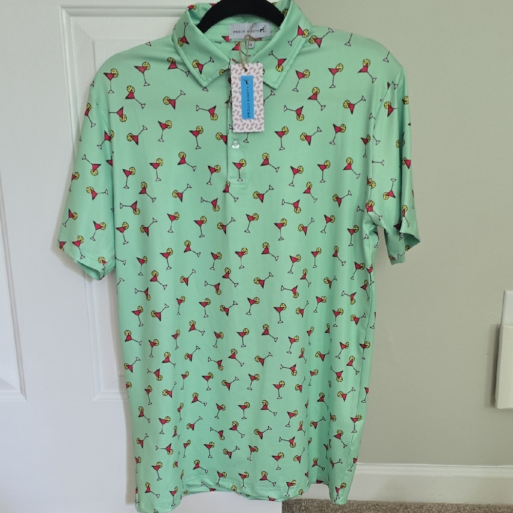 Green and Red Polo Shirt with Flamingo Print